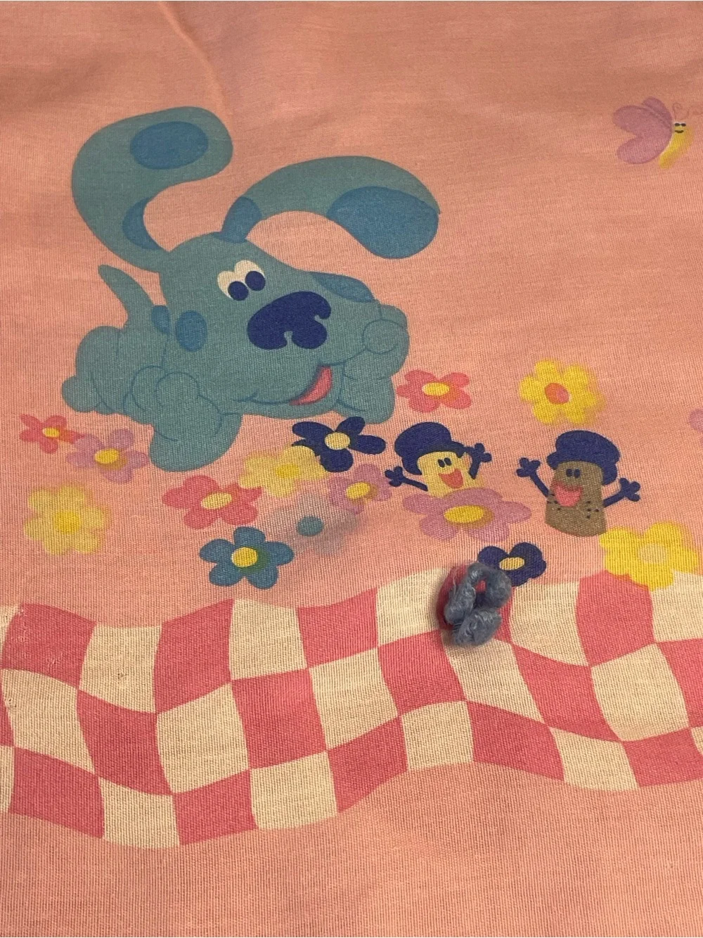 Vtg 90s Blues Clues Pink Hand-Tied Twin Quilt Blanket 84x59 As-Is Upcycled